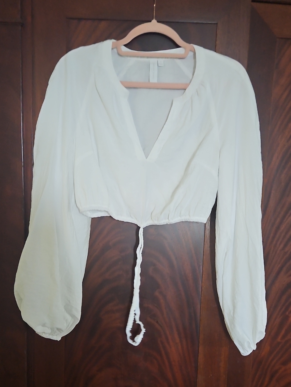 Jonathan Simkhai Cream V-Neck Drawstring Crop Blouse